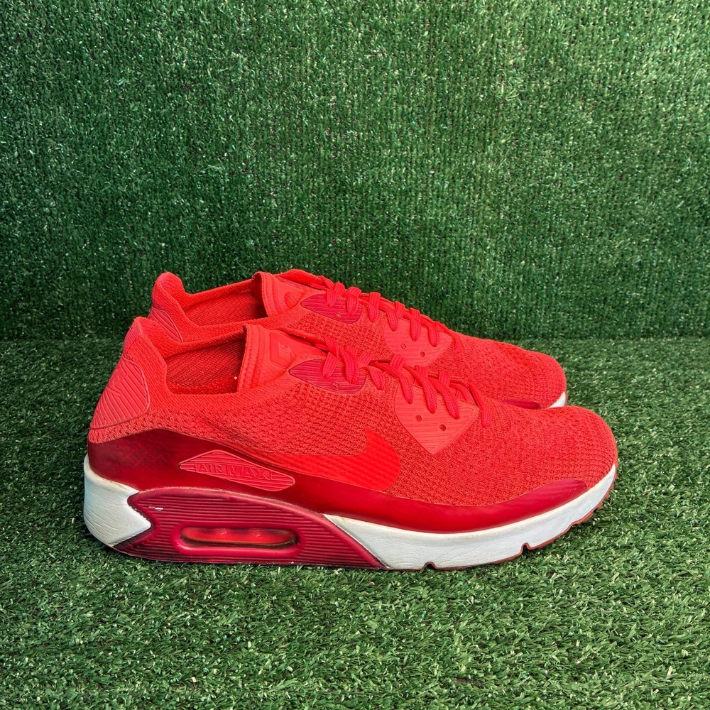 Nike Air Max 90 Ultra 2.0 Flyknit Athletic Sneaker Bright Crimson Red Mens Sz 13